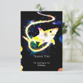 編集可能ブルーシャークお洒落誕生日 サンキューカード (スタンド正面)