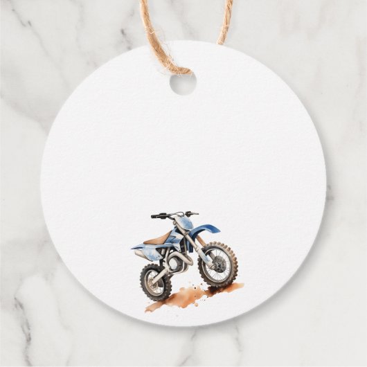 編集可能ブルーダートバイク誕生日円 フェイバータグ (裏面)