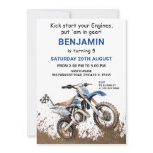 編集可能ブルーダートバイク誕生日招待状