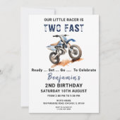 編集可能ブルーダートバイク2nd誕生日招待状 招待状 (正面)