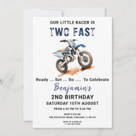 編集可能ブルーダートバイク2nd誕生日招待状 招待状