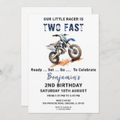 編集可能ブルーダートバイク2nd誕生日招待状 招待状 (正面/裏面)