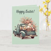 編集可能ブルートラックバニーと卵イースター カード (黄色い花)