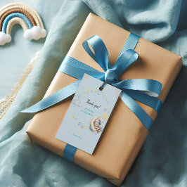 編集可能ブルードリーミーをテーマにしたテディベア赤ちゃんシャワー サンキューカード