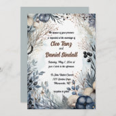 編集可能ブルーフラワーガーデン 招待状 (正面/裏面)