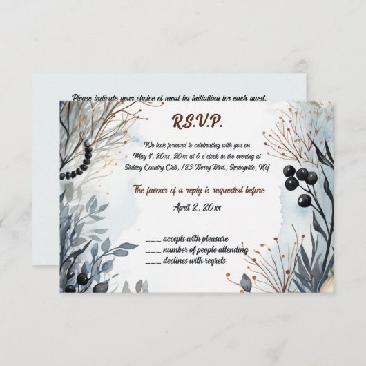 編集可能ブルーフラワーガーデンRSVP 出欠カード (正面/裏面)