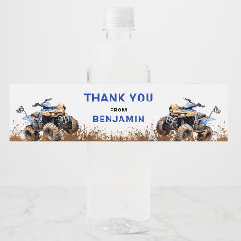 編集可能ブルーATVバイク誕生日ウォーターボトルラベル ペットボトルラベル