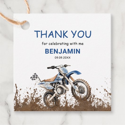 編集可能ブルーATVホイーラーバイク誕生日円 フェイバータグ (正面)