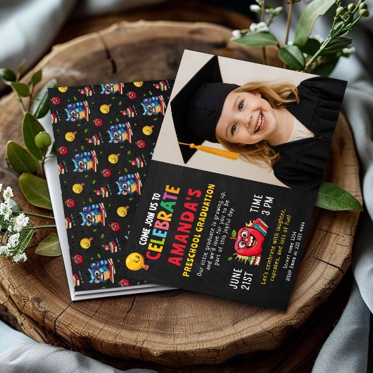 編集可能プリスクール卒業パーティーガール 招待状