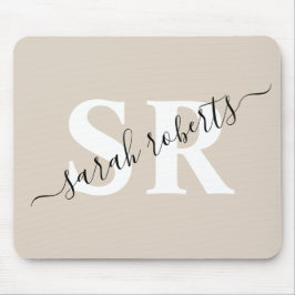 編集可能プロフェッショナルモノグラム名ベージュ マウスパッド