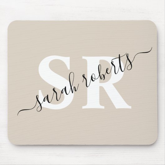 編集可能プロフェッショナルモノグラム名ベージュ マウスパッド (正面)
