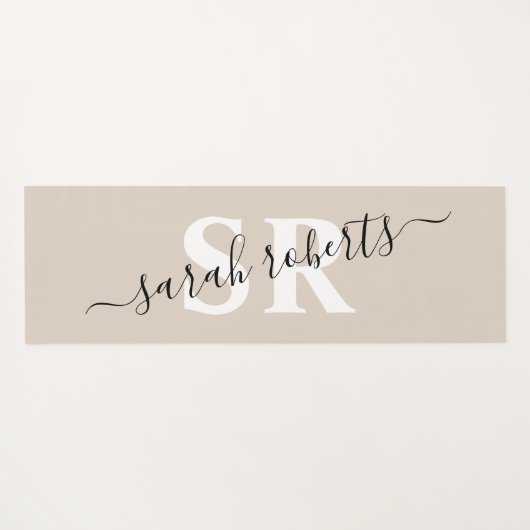 編集可能プロフェッショナルモノグラム名ベージュ  ヨガマット (裏面(横))