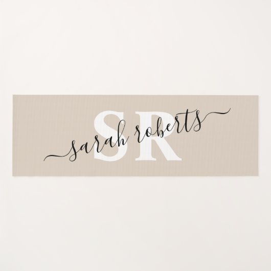 編集可能プロフェッショナルモノグラム名ベージュ  ヨガマット (正面(横))