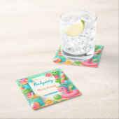 編集可能プールパーティー誕生日サマースイム スクエアペーパーコースター (インサイチュ)