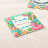 編集可能プールパーティー誕生日サマースイム スクエアペーパーコースター (アングル)