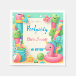 編集可能プールパーティー誕生日サマースイム スタンダードカクテルナプキン