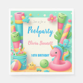 編集可能プールパーティー誕生日サマースイム スタンダードランチョンナプキン