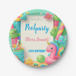 編集可能プールパーティー誕生日サマースイム ペーパープレート