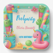 編集可能プールパーティー誕生日サマースイム ペーパープレート (正面)