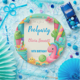 編集可能プールパーティー誕生日サマースイム ペーパープレート