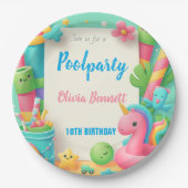 編集可能プールパーティー誕生日サマースイム ペーパープレート (正面)