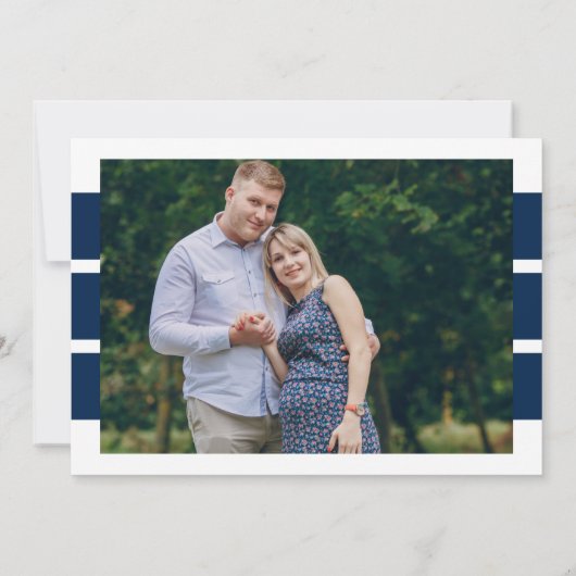 編集可能ヘッドライン2写真ネイビーピンク妊娠 案内状 (裏面)