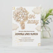 編集可能ベアーバルーン赤ちゃんシャワー招待状、 招待状 (スタンド正面)