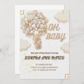 編集可能ベアーバルーン赤ちゃんシャワー招待状、 招待状 (正面/裏面)