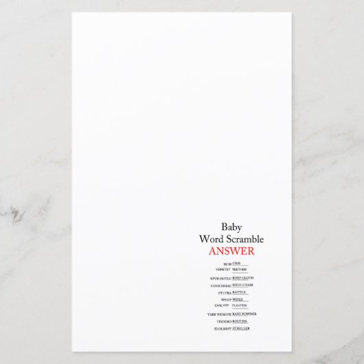 編集可能ベビーのWordスクランブル(応答あり) (裏面)