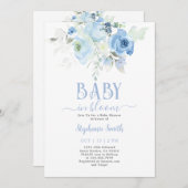 編集可能ベビーイン開花ボーイベビーシャワー 招待状 (正面/裏面)