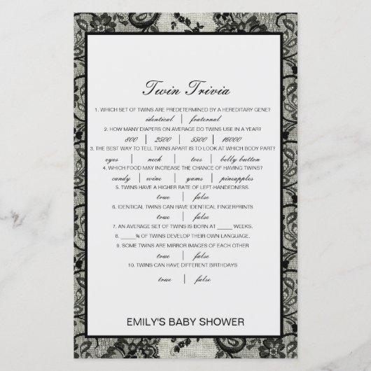編集可能ベビーツイントリビアベビーシャワーと回答 (正面)