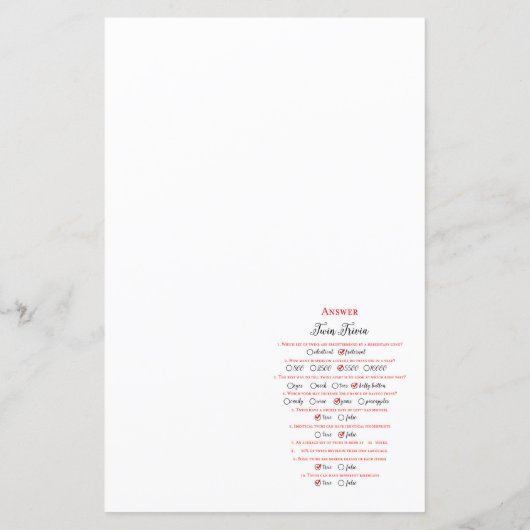 編集可能ベビーツイントリビアベビーシャワーと回答 (裏面)