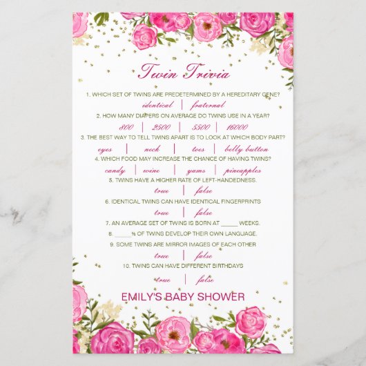編集可能ベビーツイントリビアベビーシャワーと回答 (正面)