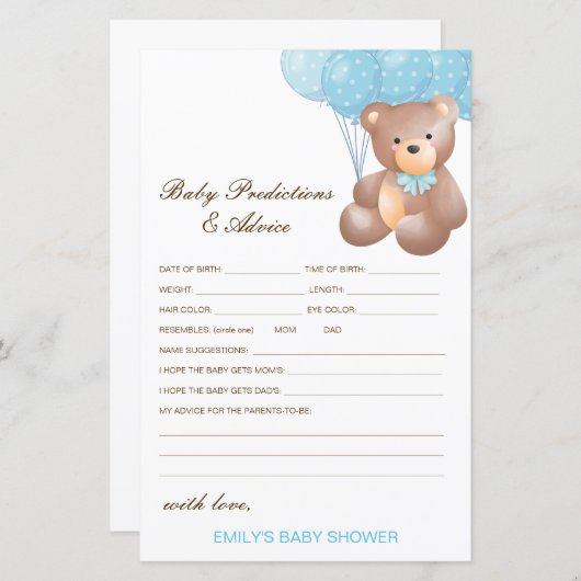 編集可能ベビー予測およびアドバイスベビーシャワー (正面/裏面)
