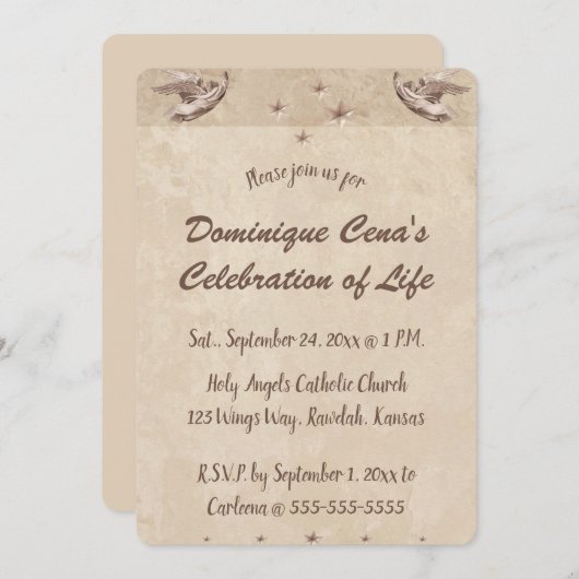 編集可能ベージュエンジェルススターズお祝いオブライフ 招待状 (正面/裏面)