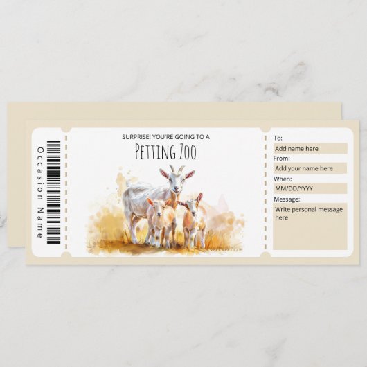 編集可能ペッティングZOOギフト証明書 招待状 (正面/裏面)