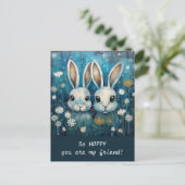 編集可能ホッピーかわいいバンニーバレンタインデー ポストカード (スタンド正面)