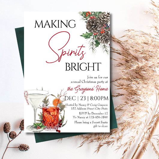 編集可能ホリデークリスマスカクテルパーティー 招待状