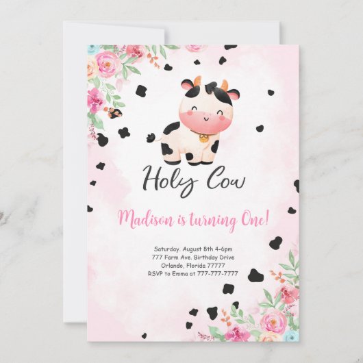 編集可能ホーリーカウズ誕生日招待状 招待状 (正面)