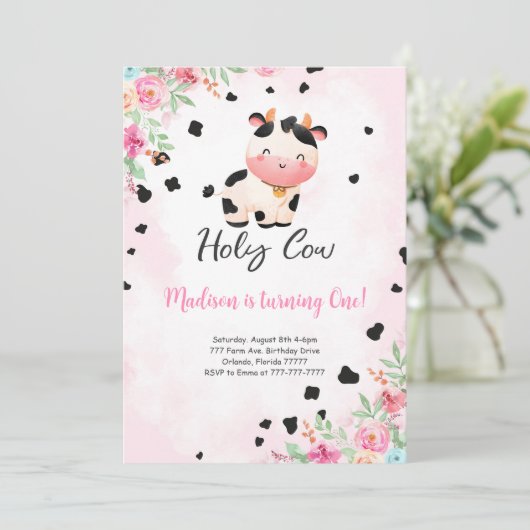 編集可能ホーリーカウズ誕生日招待状 招待状 (スタンド正面)