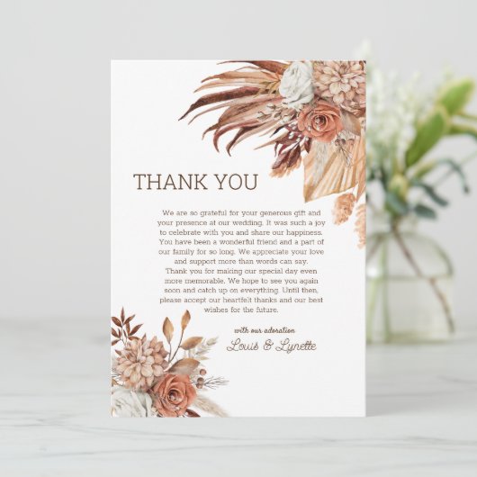 編集可能ボヘミ結婚アンの写真サンキューカード サンキューカード (スタンド正面)