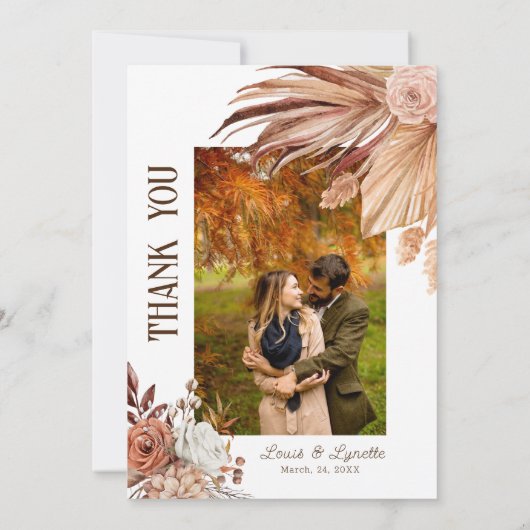 編集可能ボヘミ結婚アンの写真サンキューカード サンキューカード (裏面)