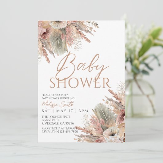 編集可能ボホベイビーシャワー招待状ジェンダーヌートラ 招待状 (スタンド正面)