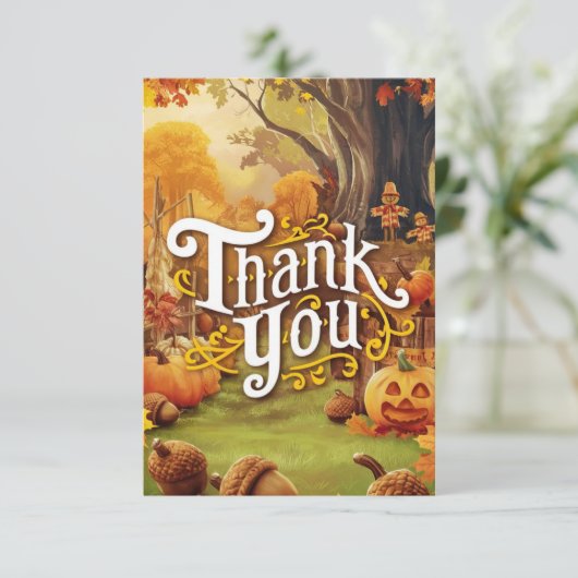 編集可能ボホーオータム秋 サンキューカード (スタンド正面)