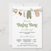 編集可能ボホ男の子の赤ちゃん服ベビーシャワー 招待状 (正面)