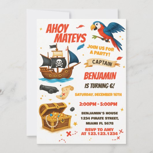 編集可能ボーイズガールズトレジャー狩りテーマ 招待状 (正面)