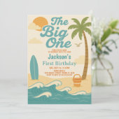 編集可能ボーイズザビッグワンサーフィン1st誕生日 招待状 (スタンド正面)