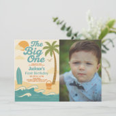 編集可能ボーイズザビッグワンサーフィン1st誕生日 招待状 (スタンド正面)