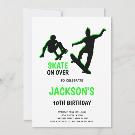 編集可能ボーイズスケーターパーティー招待状 招待状 (正面)