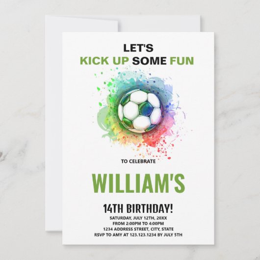 編集可能ボーイズスポーツパーティーカードとボール&ゴール 招待状 (正面)